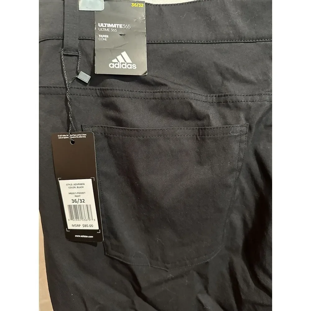 Adidas Ultimate 365 Golf Pants Mens Size 36x32 Black Five-Pocket Tapered Leg New